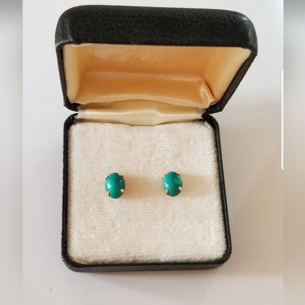 14K Gold Malachite Stud Earrings